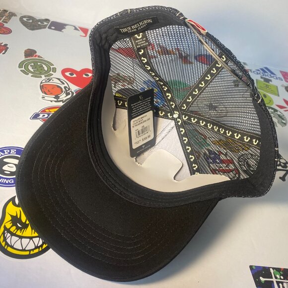 NWT TRUE RELIGION Black Buddha Logo Snapback Trucker Cap hat OSFM - Picture 7 of 11